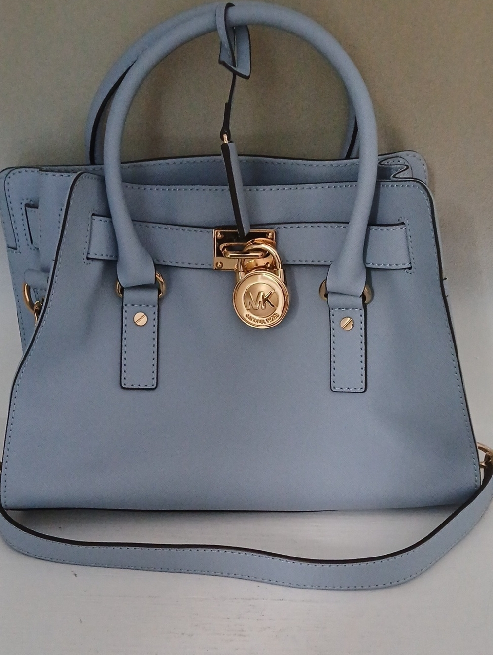 Michael Kors Powder Blue Leather Satchel with Gold Hardware